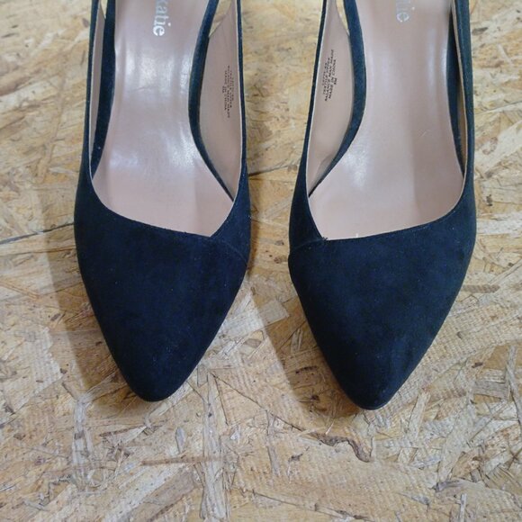 Black Vegan Suede Sling-Back Heels - Picture 5 of 11